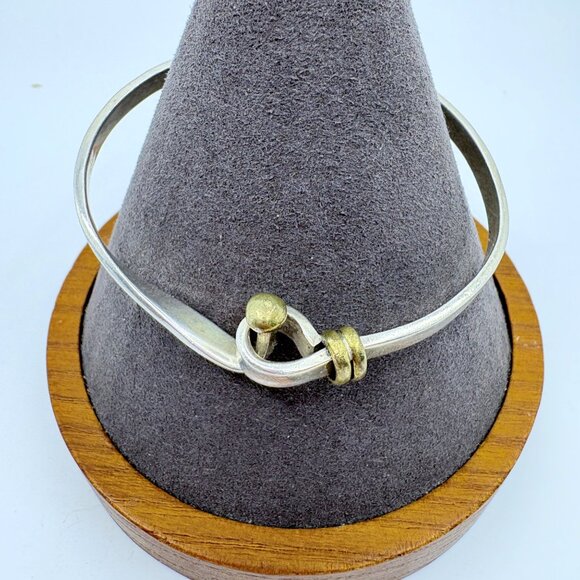 Hook Bangle Bracelet VTG Two Tone Solid Sterling Silver 925 Size 7.5